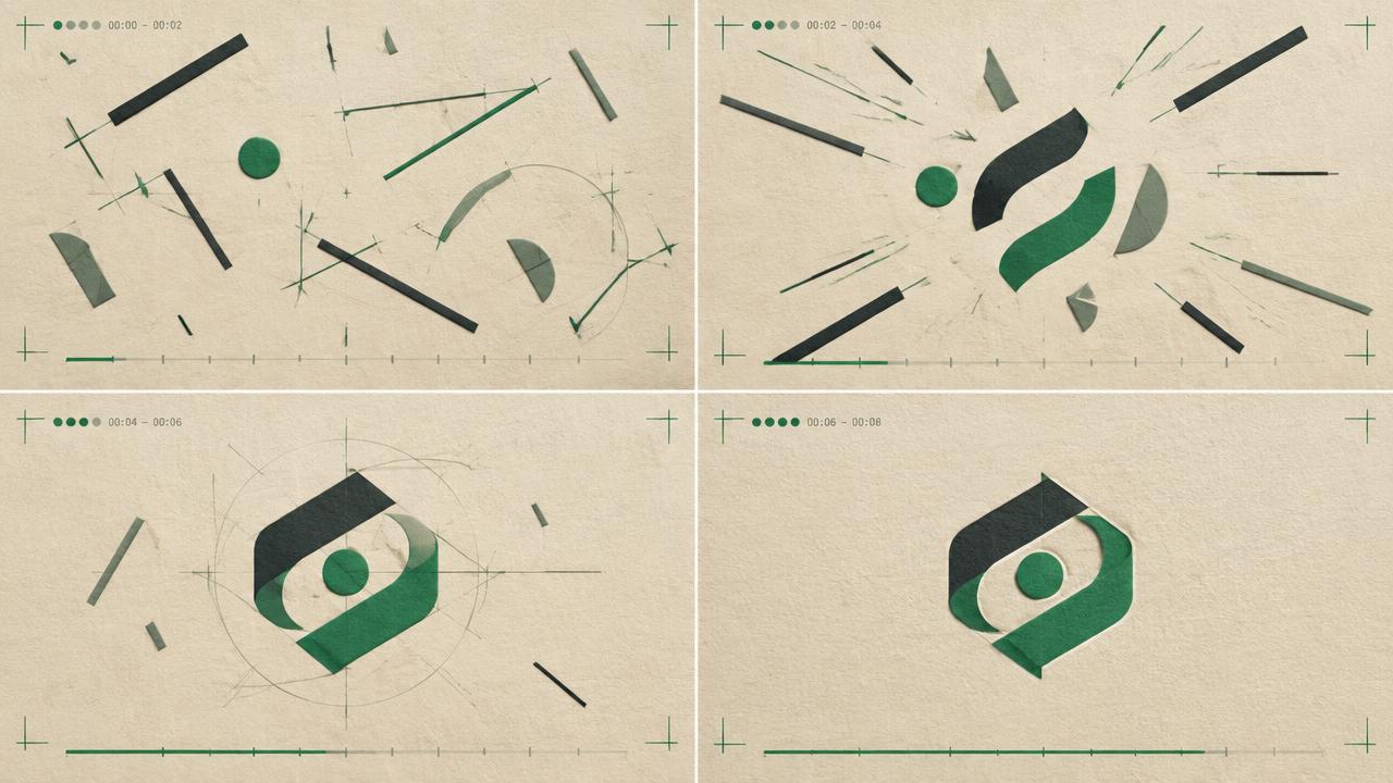Four-frame motion reveal study assembling an abstract geometric mark