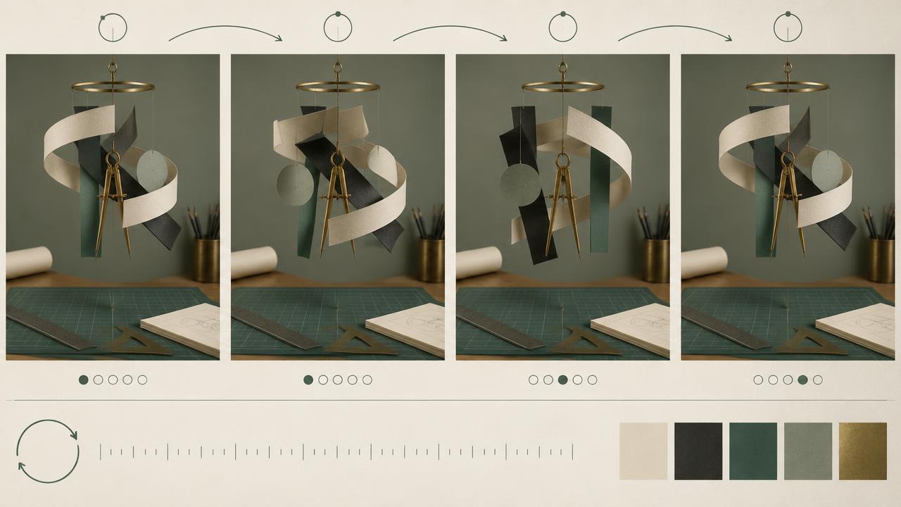 Four-frame seamless loop study of a rotating paper mobile